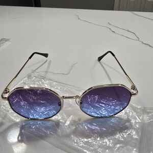 Gold Frame Sunglasses with Purple Lenses